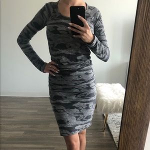 Monrow Camo scrunch waist baseball dress